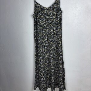Natural Life ‎ Relaxed Fit Spaghetti Straps Maxi Dress Black Floral Print Size S